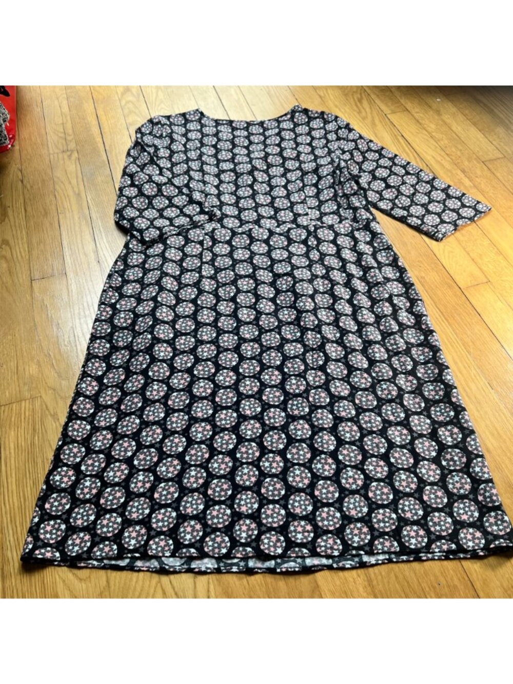 Boden Size 8R Black Pink White Star Polka Dot Ottilie Split Neck A-Line Dress - Picture 15 of 16